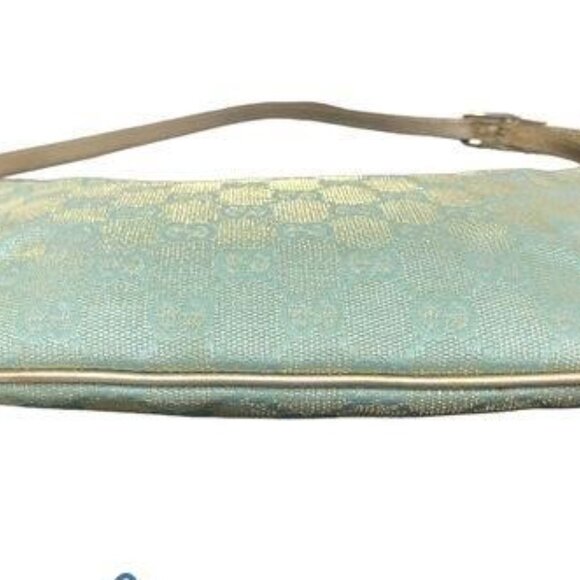 xx SOLDXXSOLD  COA Gucci  GG Canvas Hobo Pouchette Blue with Gold Metallic - Picture 5 of 10